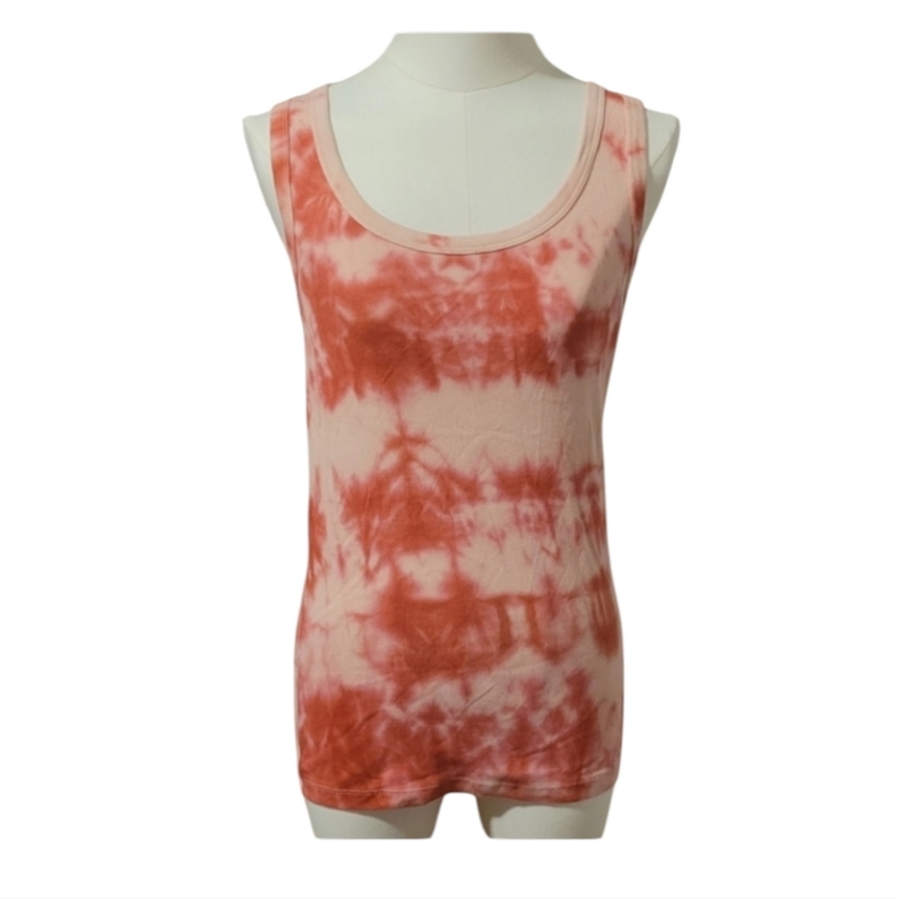 Vintage J.Jill Cotton Red and Pink Tie Dye Stretchy Ribbed Tank Top Size Small